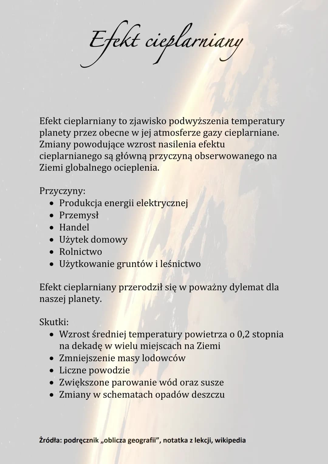 Efekt cieplarniany
Efekt cieplarniany to zjawisko podwyższenia temperatury
planety przez obecne w jej atmosferze gazy cieplarniane.
Zmiany p