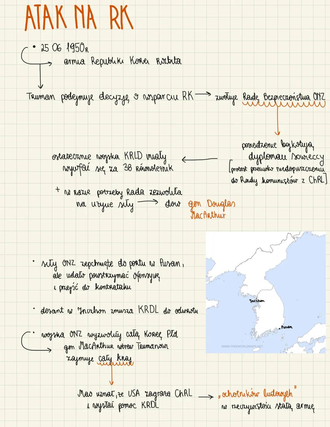 ●
Wojna koreańskr
.
1945R
wprowadzone strefy okupacyme.
wzdłuz 38 Równoleznika
do
zajmowany przez
Japonię Kore wkraczają
USA i ZSRS
1948 R
→