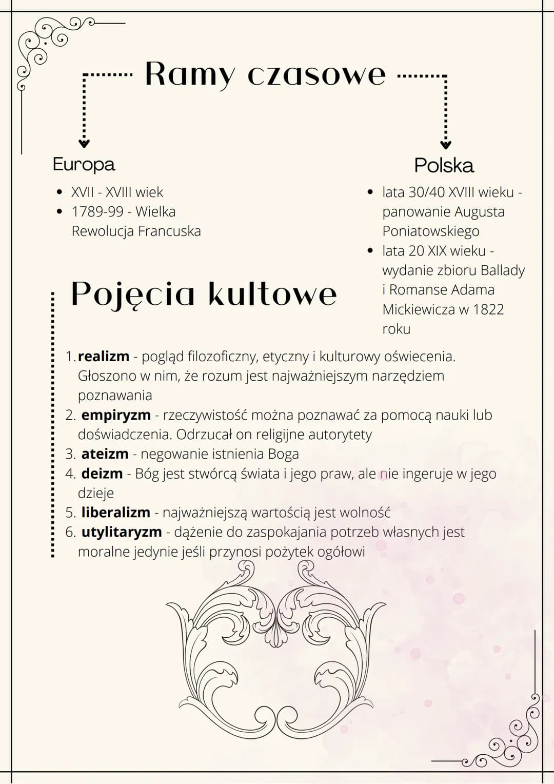sume
of f
O
Oświecenie
Fun
eurs
my d Ramy czasowe
Europa
. XVII- XVIII wiek
• 1789-99 - Wielka
Rewolucja Francuska
Polska
• lata 30/40 XVIII