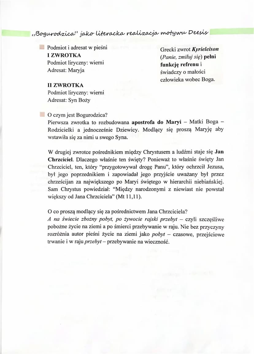,,Bogurodzica" najpiękniejsza pieśń średniowiecza
Informacje wstępne o utworze:
- najstarszy zabytek języka polskiego,
- najstarsza pieśń re