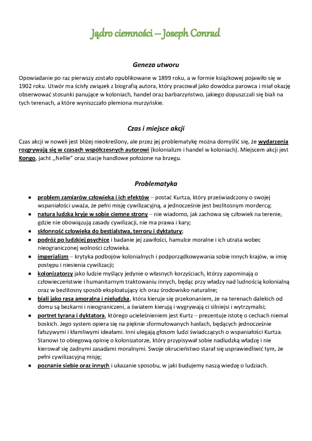 Jądro ciemności - problematyka i bohaterowie 