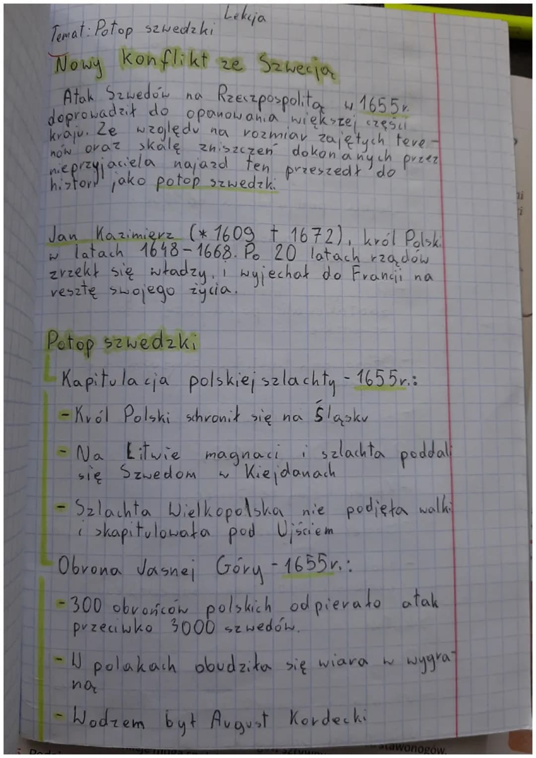 Lekcija
Temat: Potop szwedzki
Nowy konflikt ze Szwecją
Rzeczpospolita 1655
Atak Szwedów na
doprowadził do
opanowania większej części
kraju. 