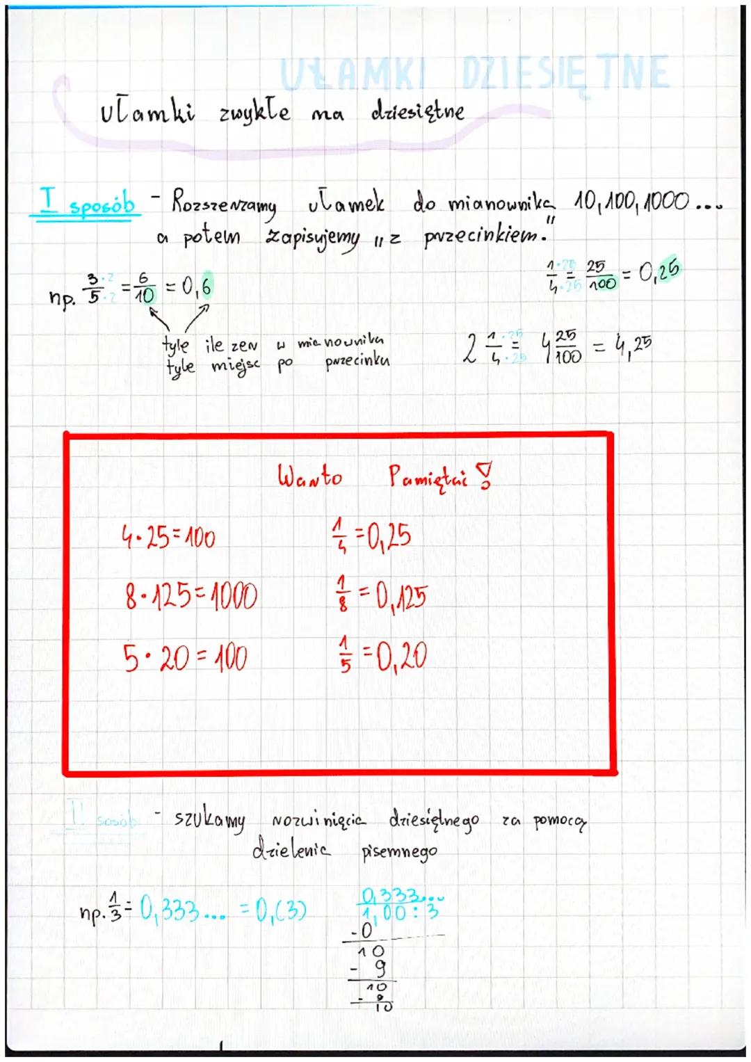I sposób - RozszeNzamy ułamek do mianownika 10, 100, 1000...
a potem zapisujemy z przecinkiem."
3
ułamki zwykłe
3.2
31/1² = 1/160 =0₁6
np. 5