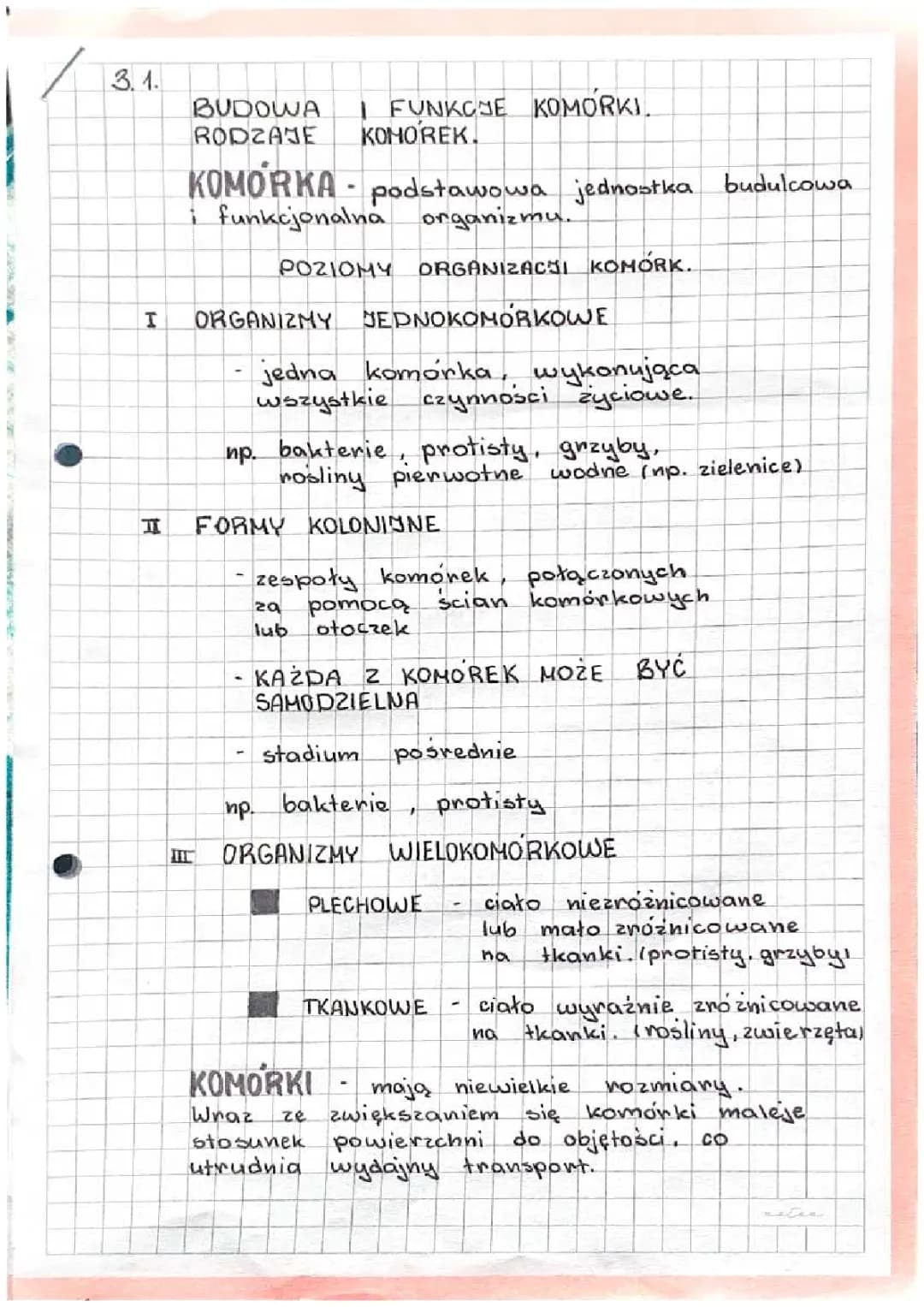 Budowa i funkcje komórki. Rodzaje komórek