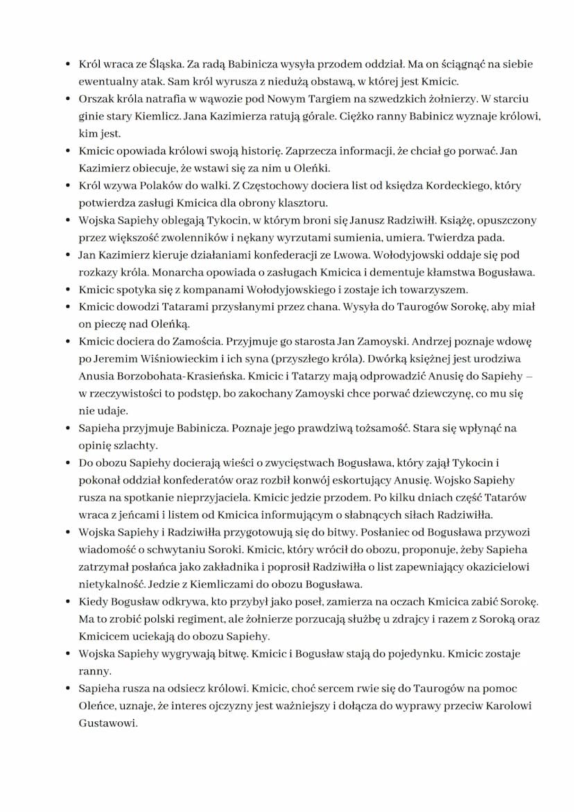 
<p>Testament Herakliusza Billewicza, dziad Aleksandry, mówi o decyzji, że Oleńka ma zostać żoną Andrzeja Kmicica, który dziedziczy majątek,