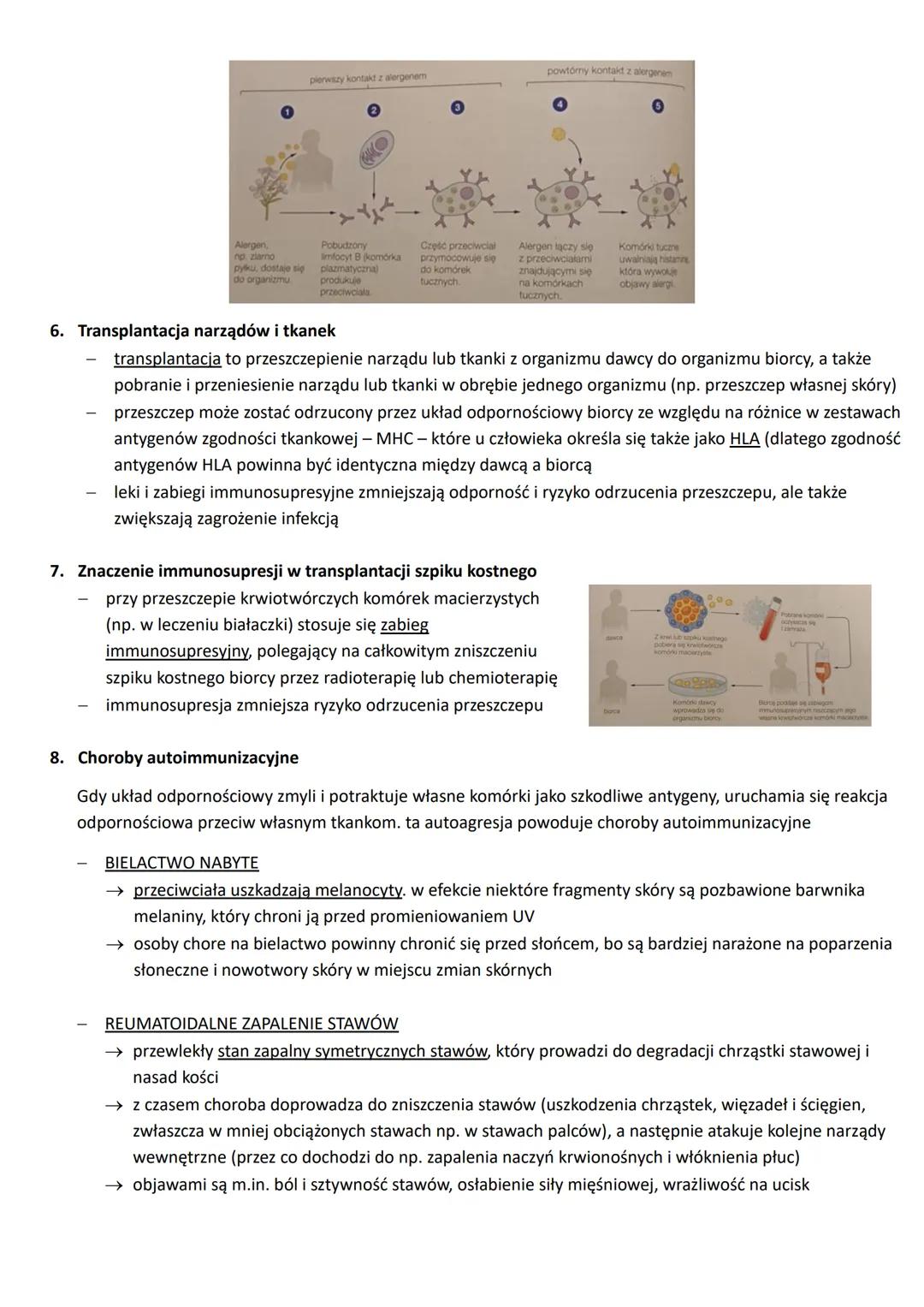 # 6.9 Zaburzenia funkcjonowania układu odpornościowego

1.  Głównymi funkcjami układu odpornościowego są:
    - ochrona przed patogenami
   