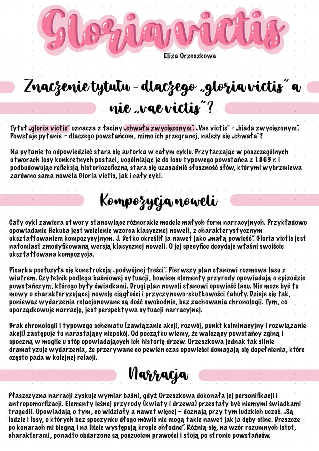 Gloria victis
Eliza Orzeszkowa
Znaczenie tytułu-dlaczego gloria victis" a
nie.vae victis"?
Tytuł "gloria victis" oznacza z łaciny „chwała zw