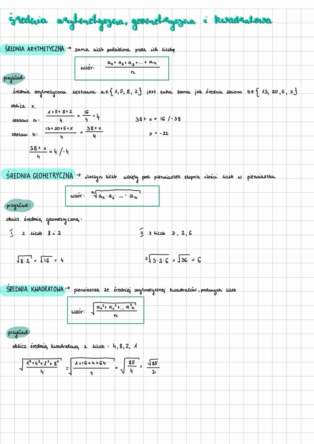gredevia arytenchyezera, gevenetvegezna i kwadratowa
SREDNIA ARYTMETYCZNA → suma liczb podzielona przez ich liczbę
an+ a₂ + a₂+...+ an
n
prz