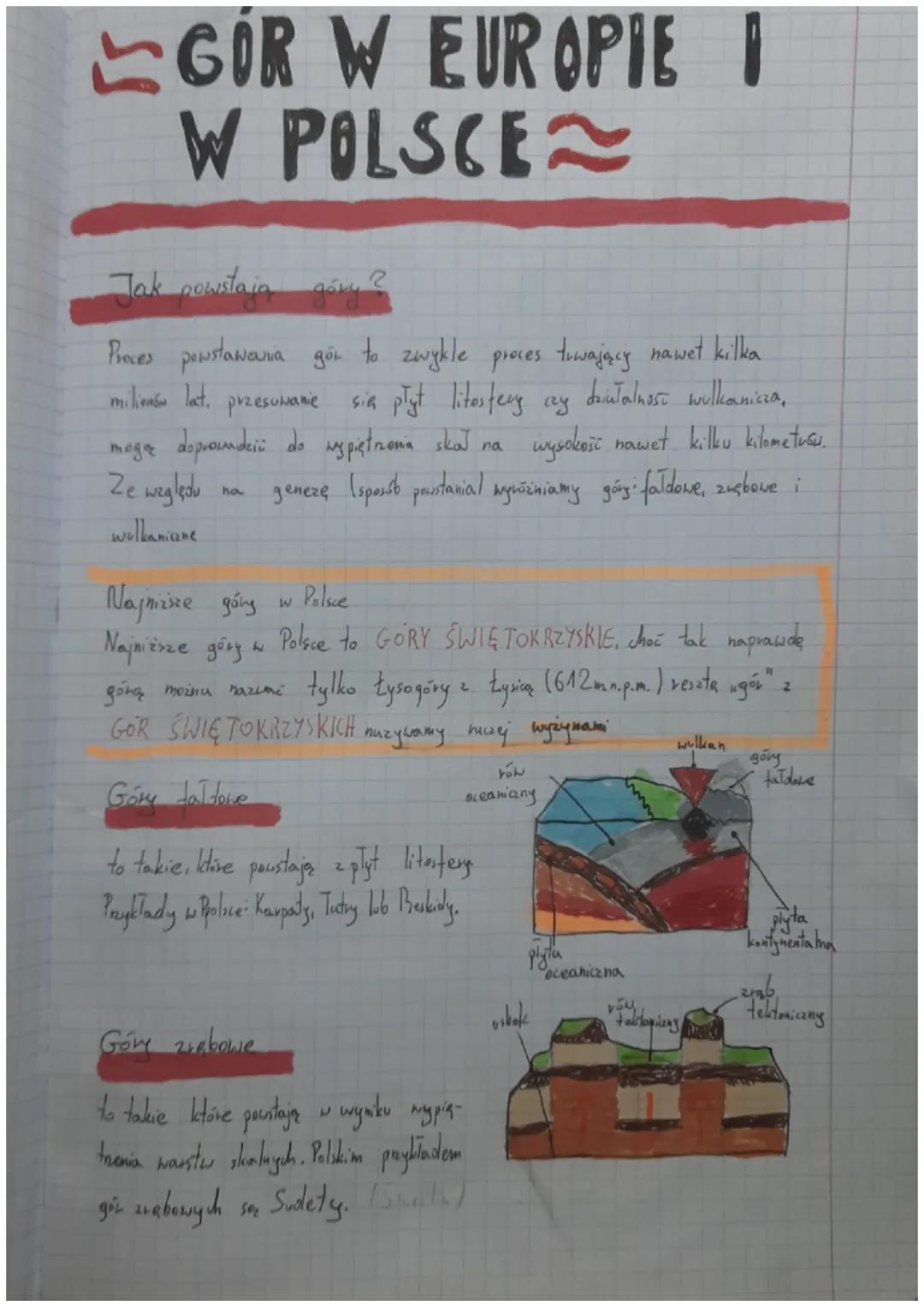 # GOR W EUROPIE I
# W POLSCE

Jak powstają góry?

Proces powstawania gon to zwykle proces trwający nawet kilka
milionsu lat, przesuwanie się