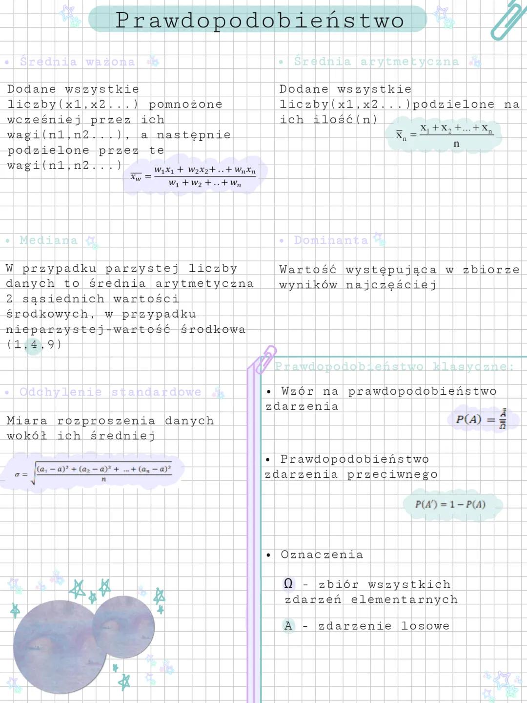 C
Średnia ważona
Dodane wszystkie
liczby (x1, x2
•Mediana
wcześniej przez ich
wagi(n1, n2. .), a następnie
podzielone przez te
wagi(n1, n2..