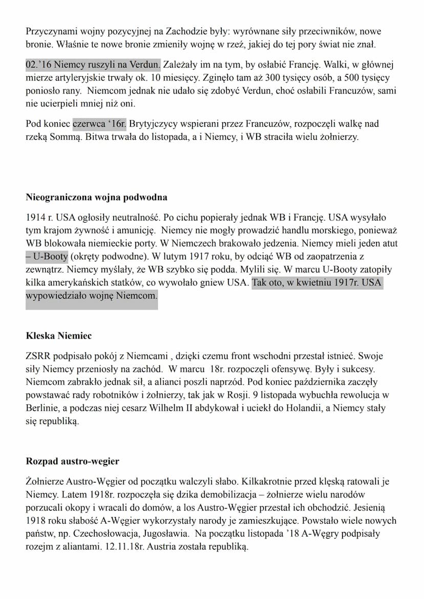 I WOJNA ŚWIATOWA-POWTÓRZENIE
1. Przyczyny i skutki wybuchu IWŚ
a) Rywalizacja o : kolonie, terytoria, rynki zbytu i zasoby.
b) Rywalizacja N