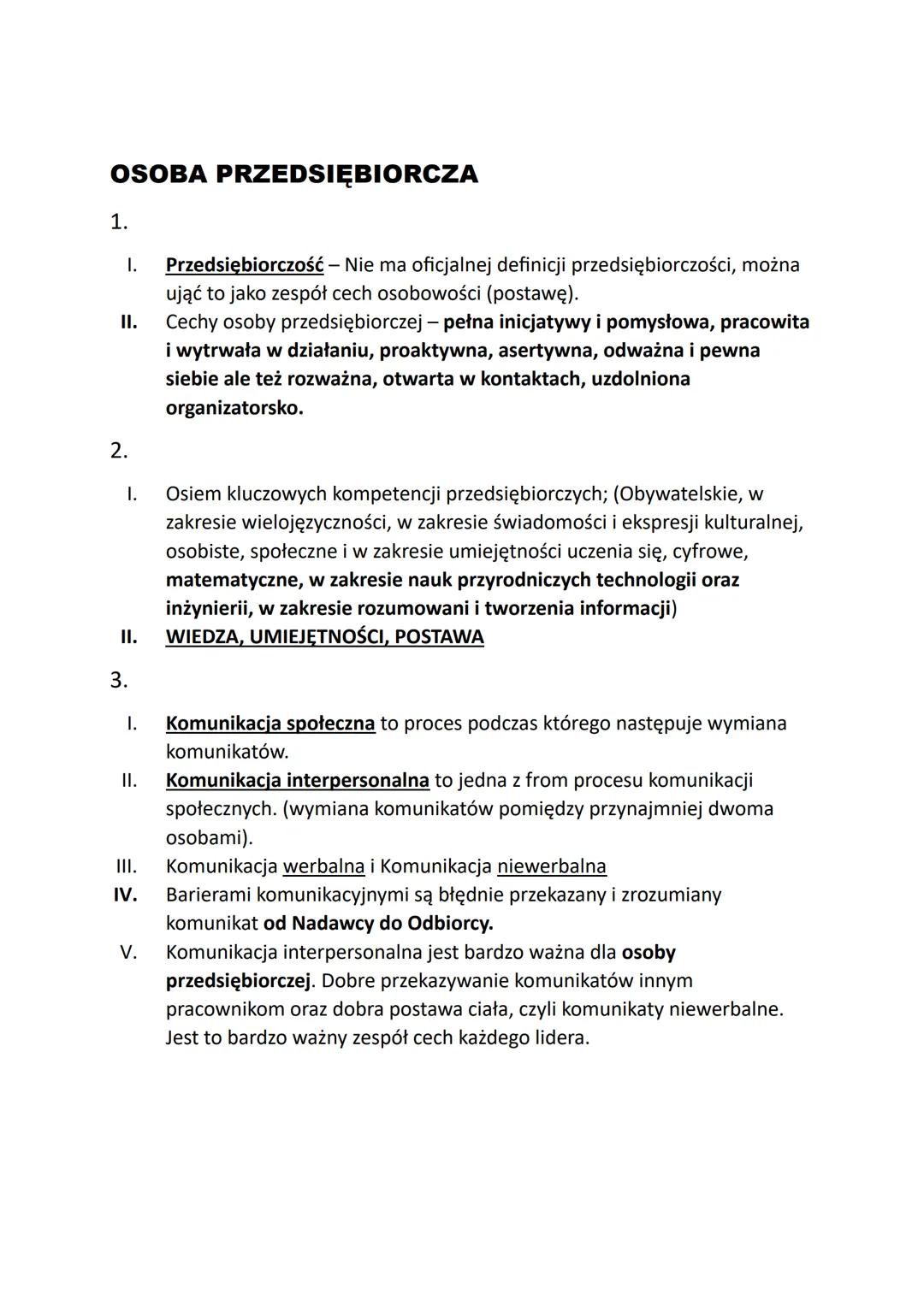 # OSOBA PRZEDSIĘBIORCZA

1.

1. Przedsiębiorczość - Nie ma oficjalnej definicji przedsiębiorczości, można
ująć to jako zespół cech osobowośc
