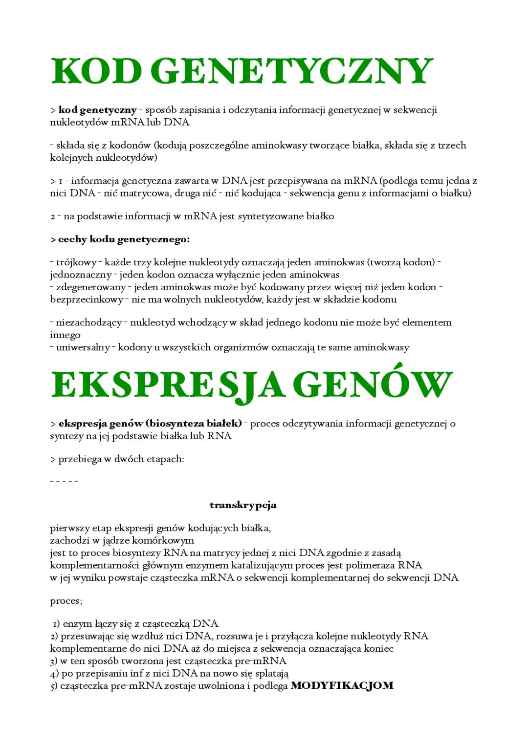 KOD GENETYCZNY, EKSPRESJA GENÓW - GENETYKA MOLEKULARNA 1.2,1.3