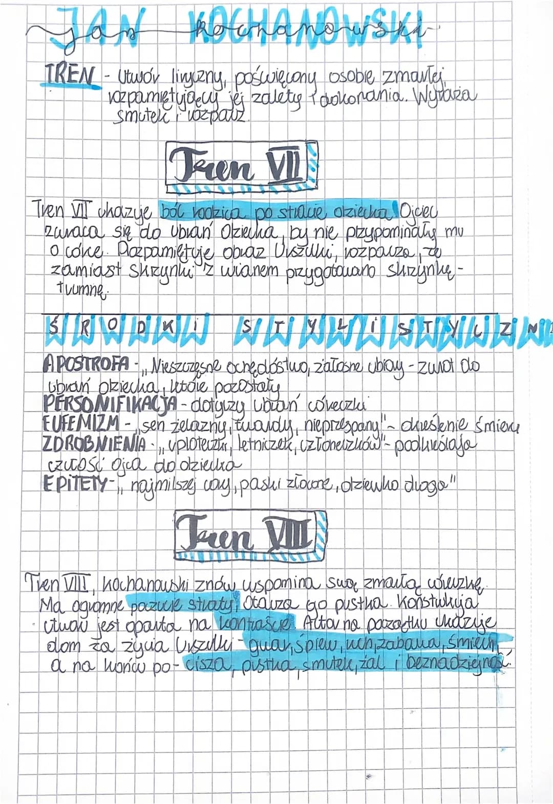 Jan Kochanowski - Tren VII i VIII: Interpretacja, Środki Stylistyczne, Streszczenie