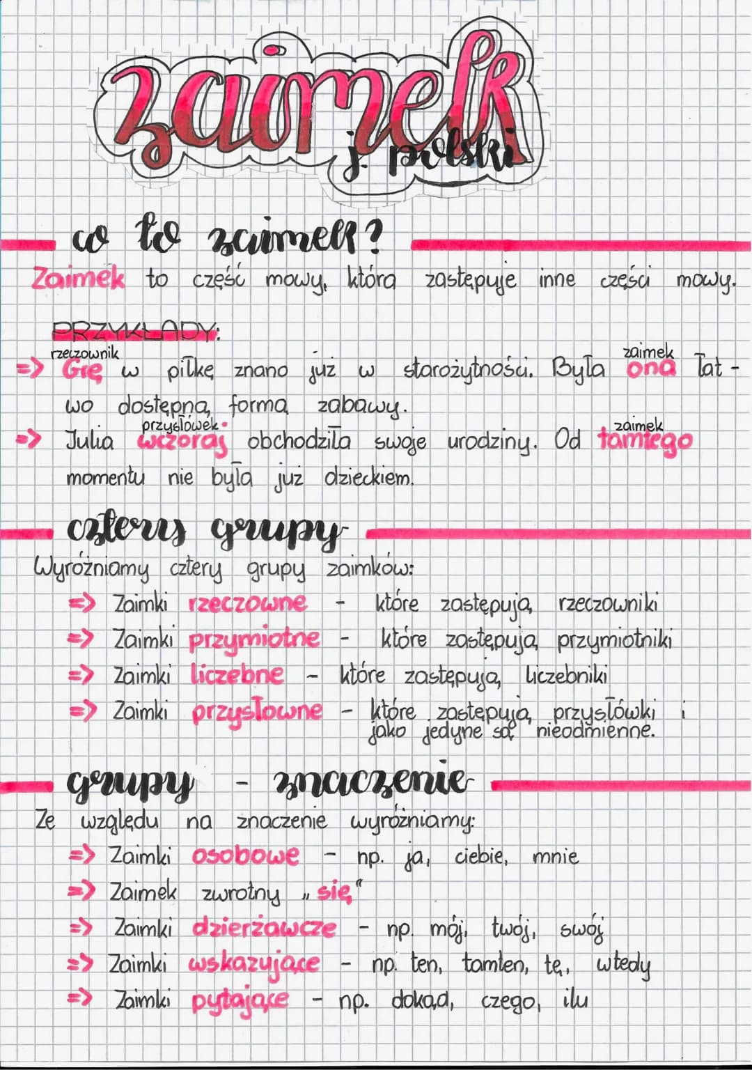 zaimekk
co to zaimell?
Zaimek to część mowy, która zastępuje inne części mowy.
MKLADY:
rzeczownik
zaimek
=> Gre w piłkę, znano już w staroży