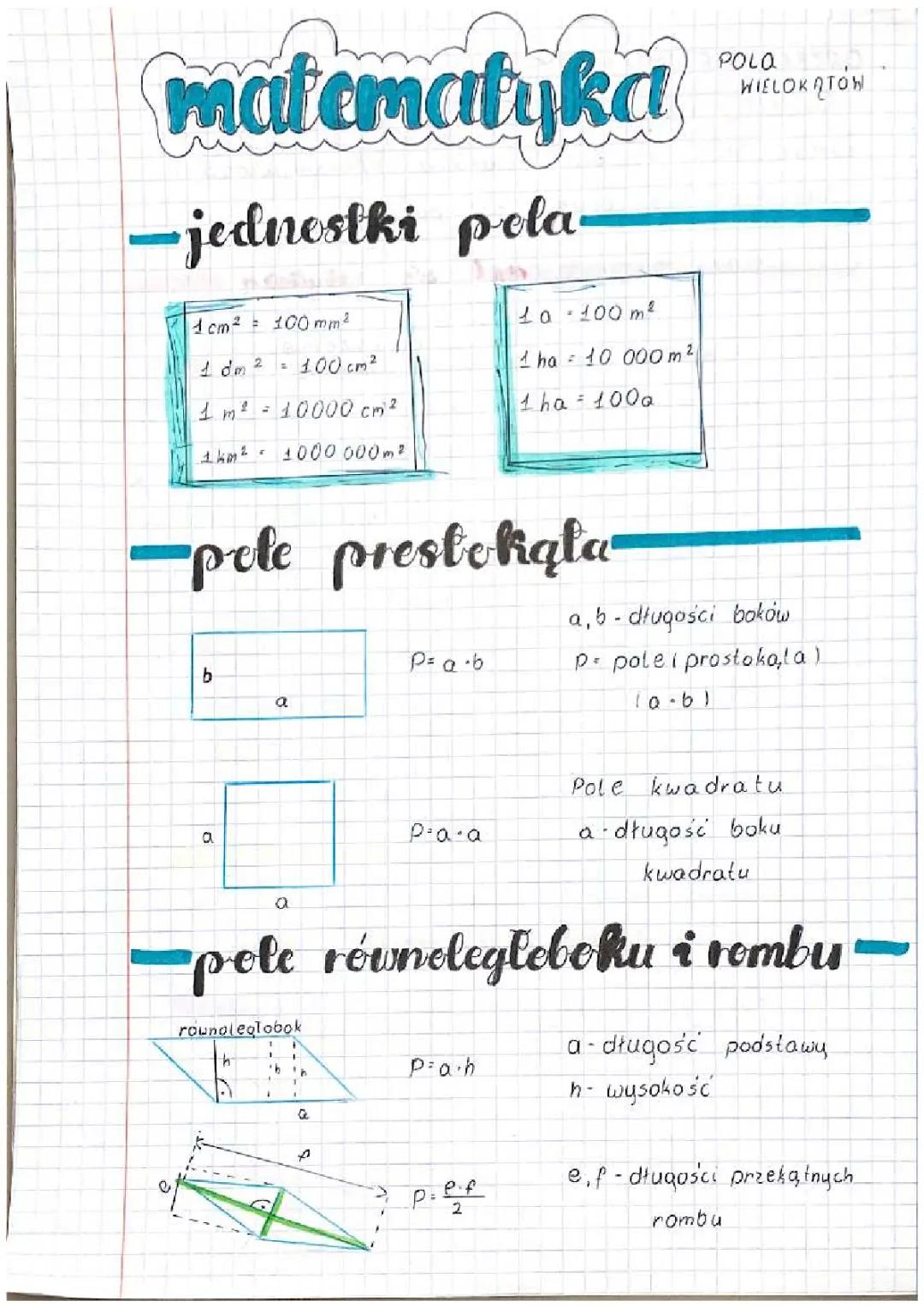 Jak obliczyć pole równoległoboku, rombu i trapezu? – Jednostki pola w matematyce