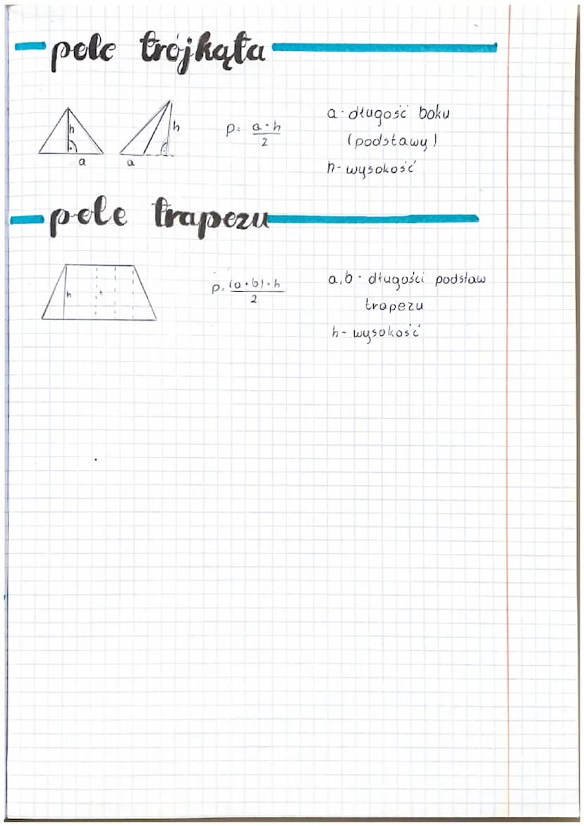 matematyka
-jednostki pela
1cm² = 100 mm ²
1 dm ²
100 cm²
1 m² = 10000 cm²
1000 000m²
1km²
e
-pote prestokąta
b
=
a
a
a
równoleglobok
h
Pole