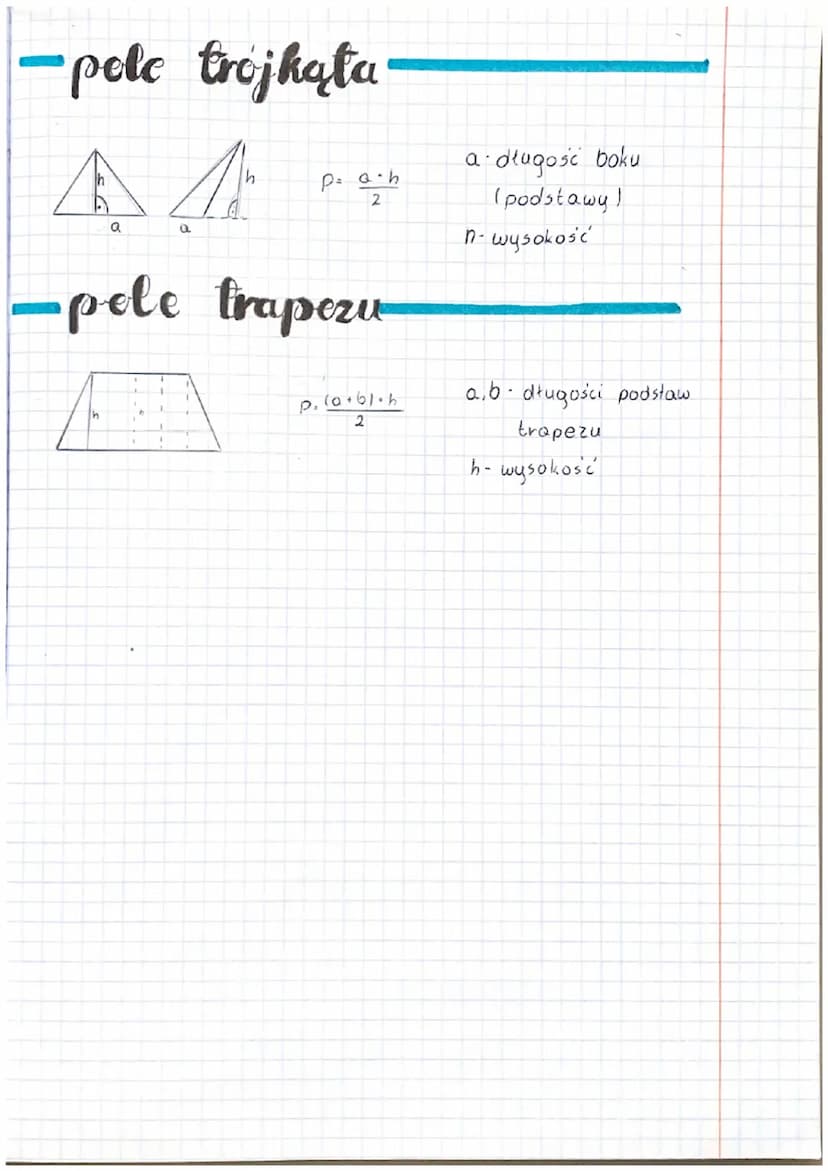 matematyka
-jednostki pela
1cm² = 100 mm ²
1 dm ²
100 cm²
1 m² = 10000 cm²
1000 000m²
1km²
e
-pote prestokąta
b
=
a
a
a
równoleglobok
h
Pole