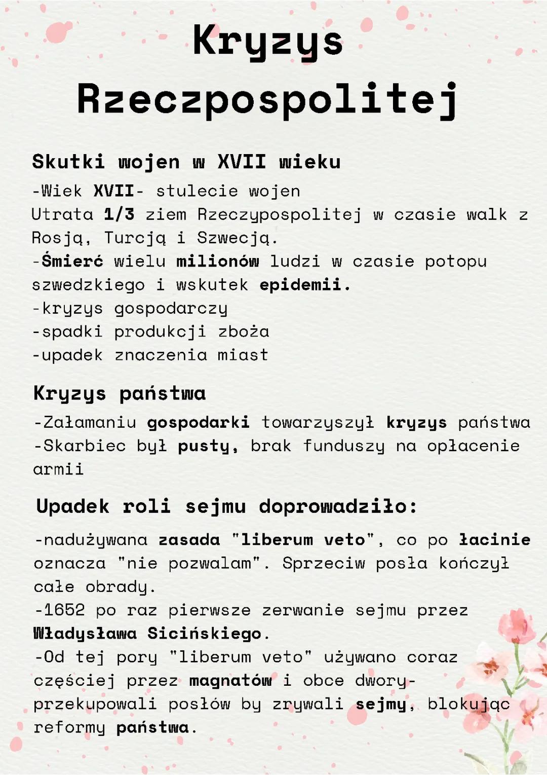 Skutki i konsekwencje wojen Rzeczpospolitej w XVII wieku