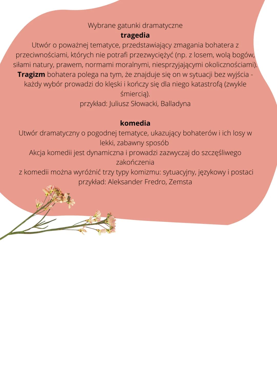 
<h2 id="cechydramatu">Cechy dramatu</h2>
<p>Dramat to jeden z trzech rodzajów literackich (obok liryki i epiki), który obejmuje utwory prze