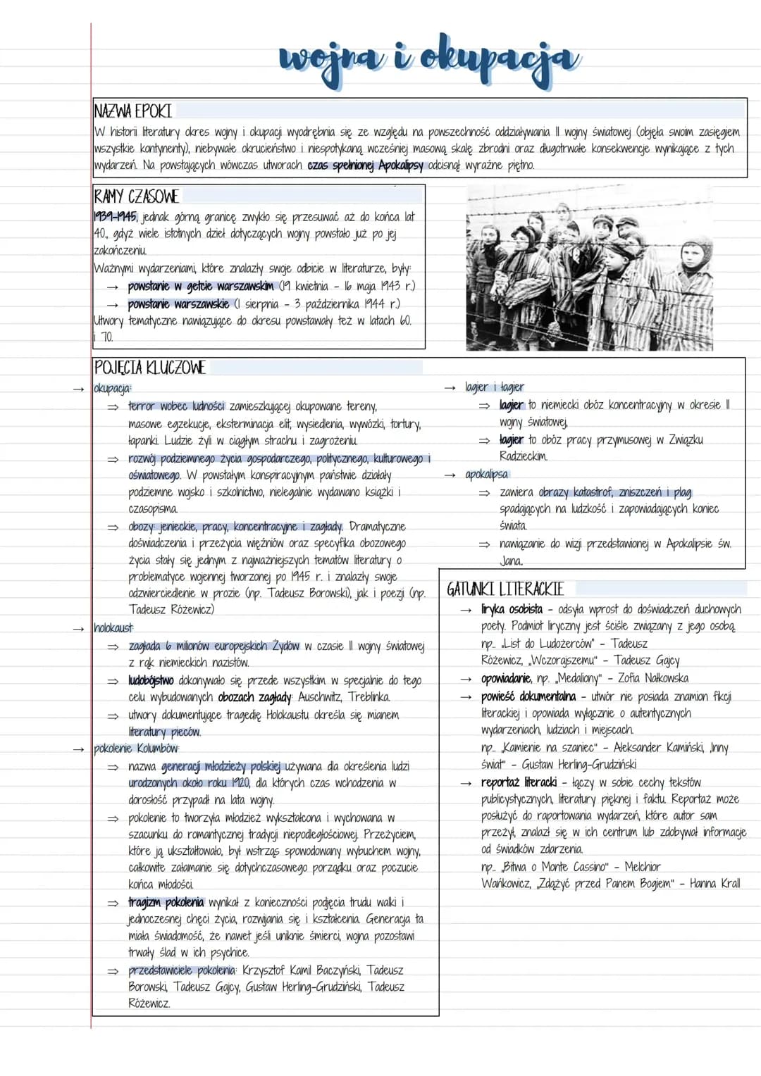 Wojna i okupacja - notatka