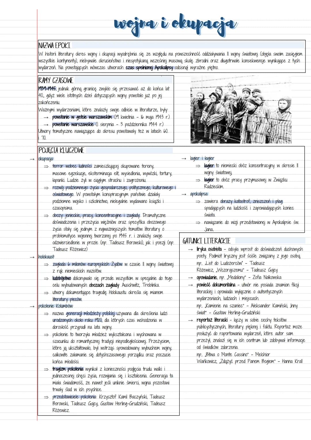 →
wejva i ekupacja
NAZWA EPOKI
W historii literatury okres wojny i okupacji wyodrębnia się ze względu na powszechność oddziaływania II wojny