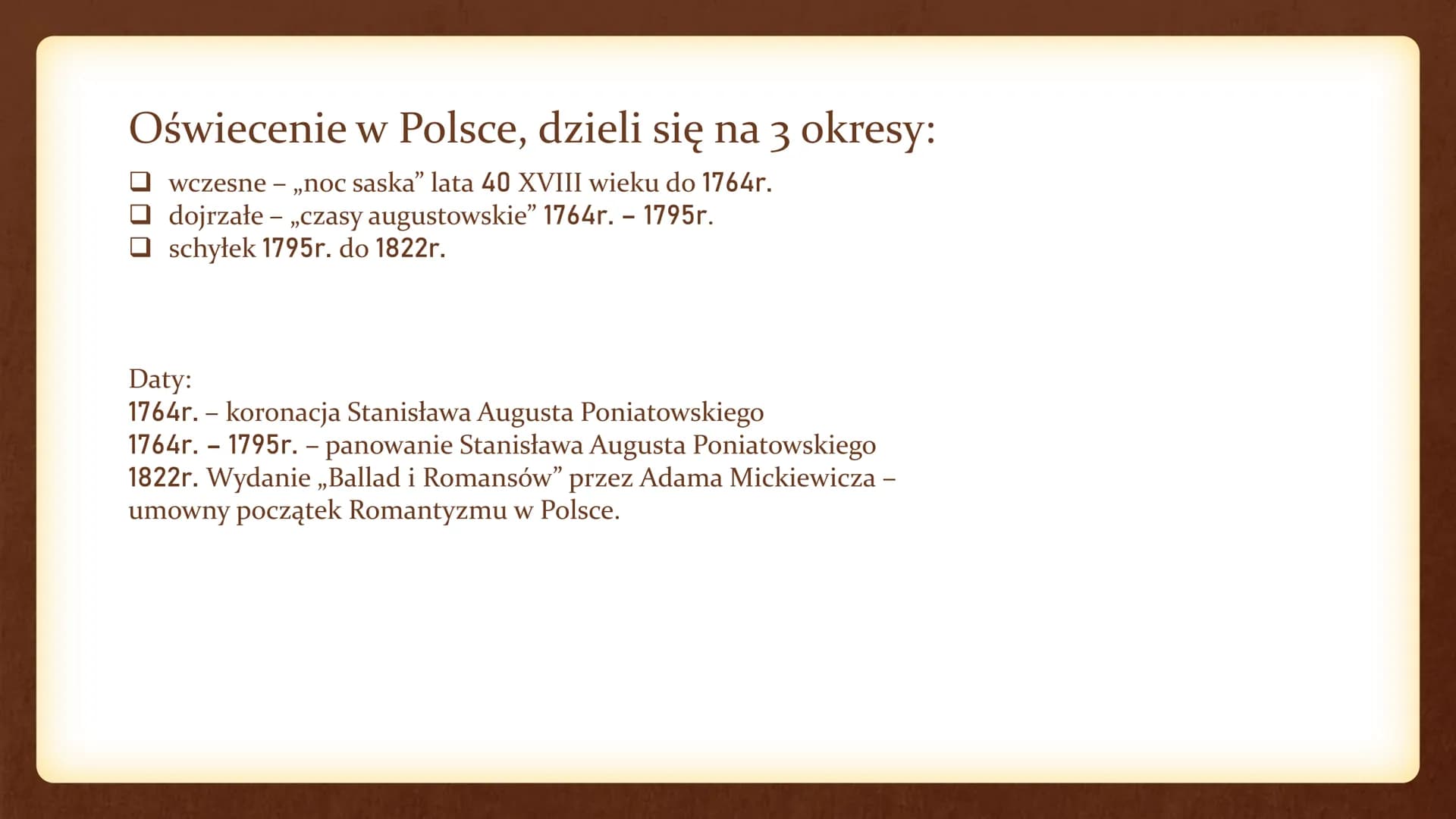 Kultura oświecenia w Europie Oświecenie w Europie
Czas trwania epoki:
Koniec XVII w. do końcówki XVIII w.
Oświecenie - wiek mądrości, wiek f