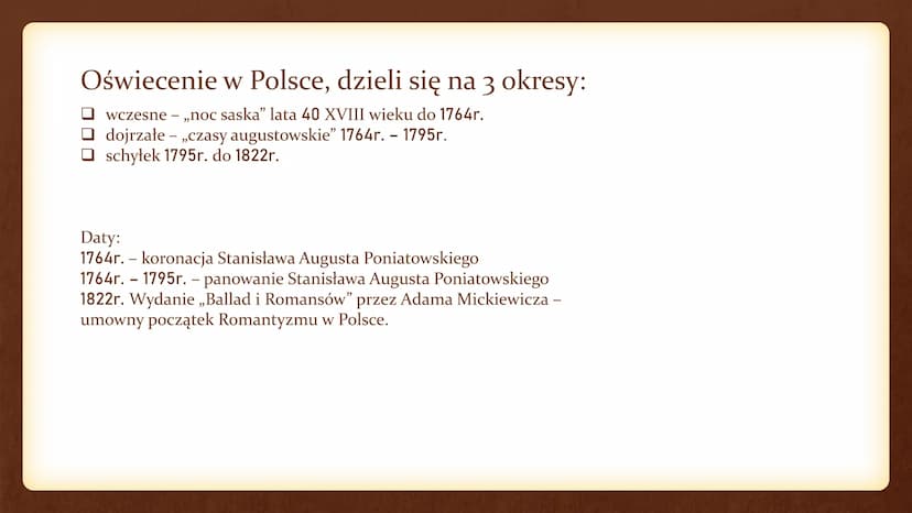 Kultura oświecenia w Europie Oświecenie w Europie
Czas trwania epoki:
Koniec XVII w. do końcówki XVIII w.
Oświecenie - wiek mądrości, wiek f