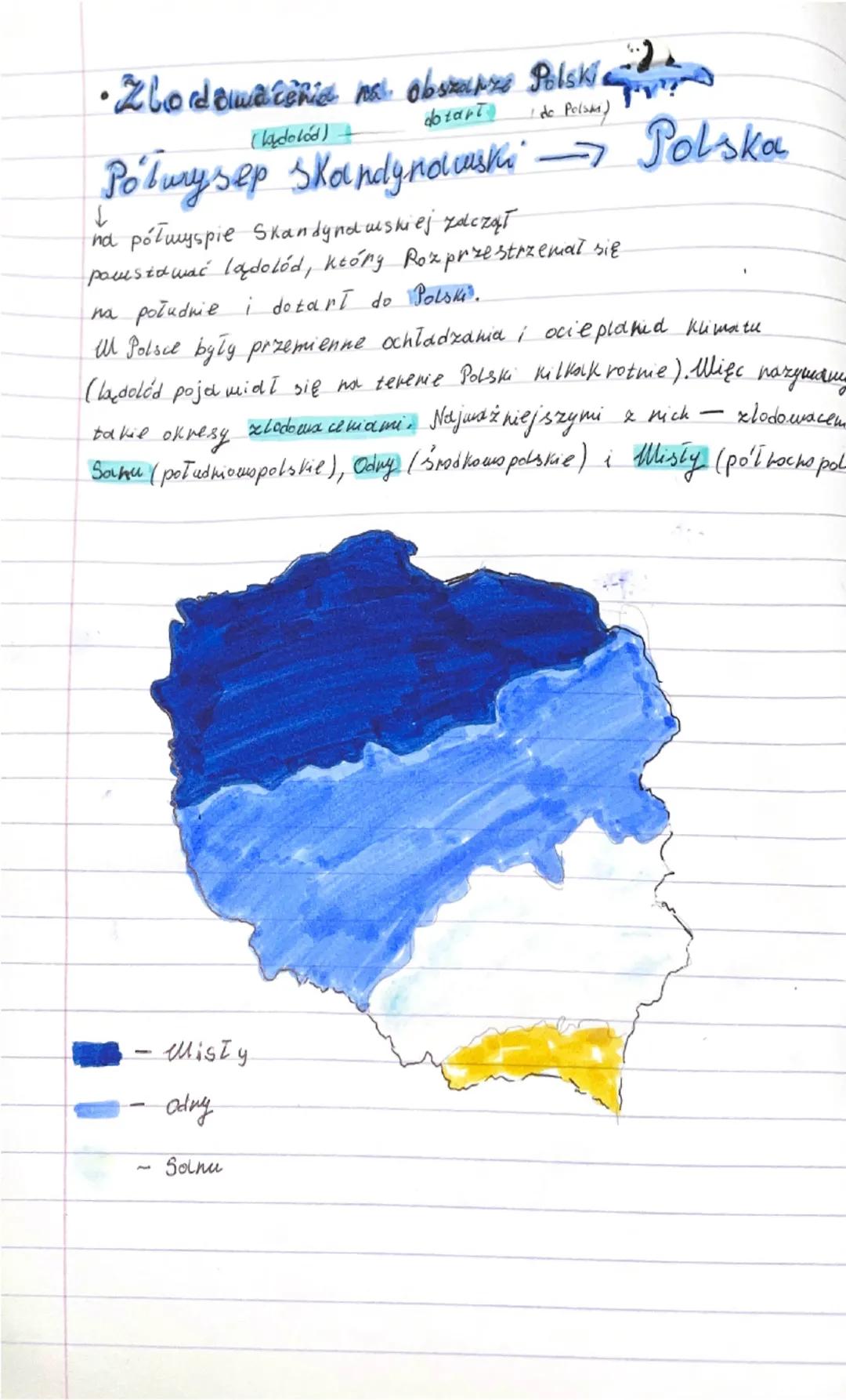 •Zlodowacenia na obstars Polski
(kadolód)
dbtart
Polysep Skandynawski Polska

na półwyspie Skandynawskiej zaczął
powstawać lądolód, który Ro