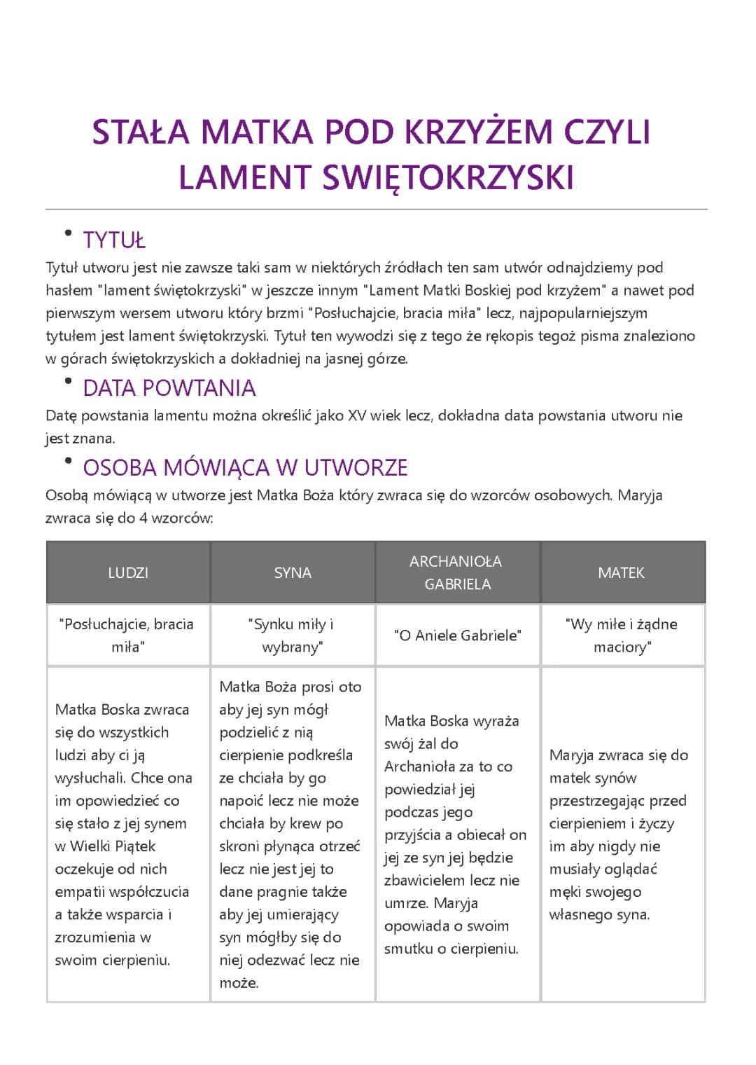 Lament świętokrzyski - tekst, opracowanie i streszczenie krótkie