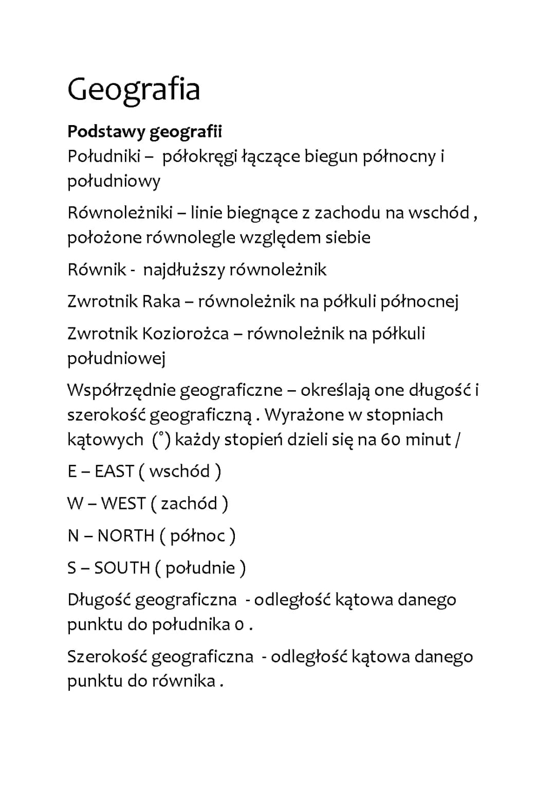 Geografia dla klasy 5-6: Notatki i pojęcia geograficzne