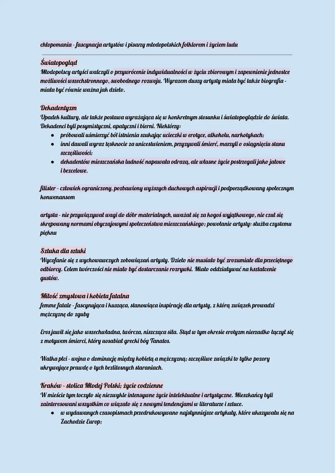 Cechy Młodej Polski
Głos zabrali poeci i pisarze młodszej generacji:
wyrażali sprzeciw wobec filozoficznych i literackich dokonań drugiej po