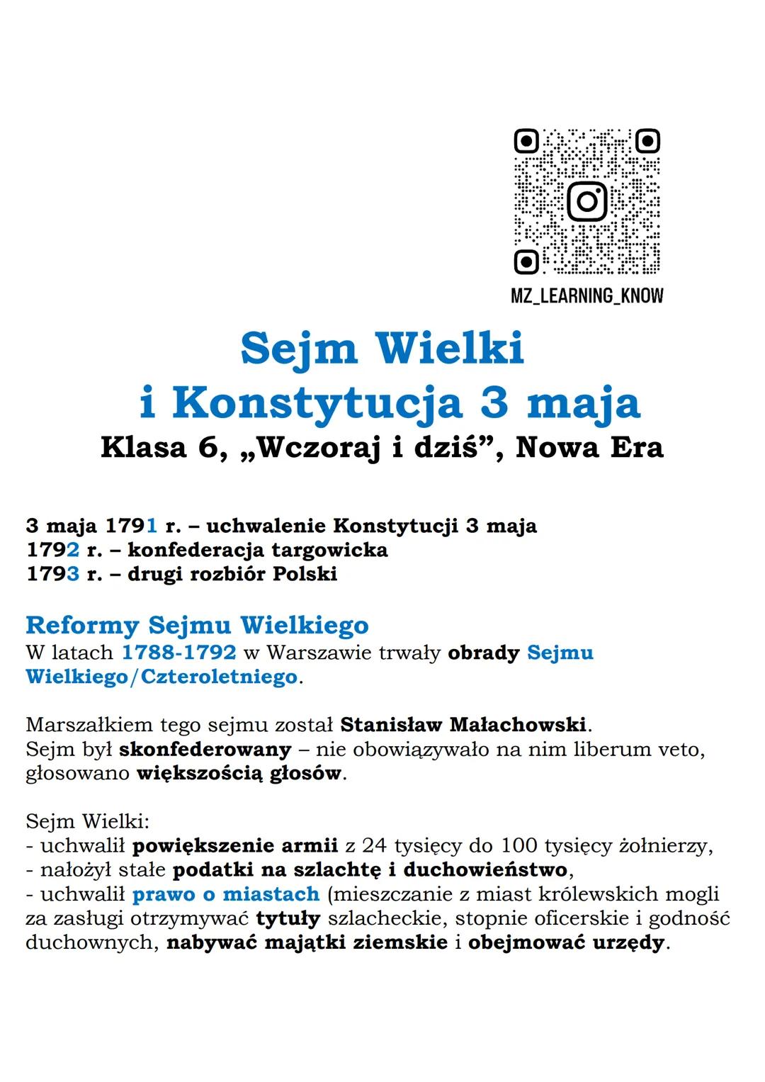 MZ_LEARNING_KNOW

# Sejm Wielki
i Konstytucja 3 maja
## Klasa 6, „Wczoraj i dziś", Nowa Era

3 maja 1791 r. - uchwalenie Konstytucji 3 maja
