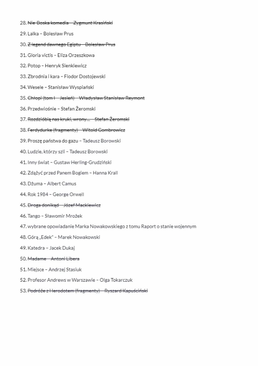 LISTA LEKTUR MATURA W FORMULE 2023
1. Biblia (fragmenty: Księga Rodzaju, Księga Hioba, Księga Koheleta, Pieśń nad Pieśniami, Księ-
ga Psalmó