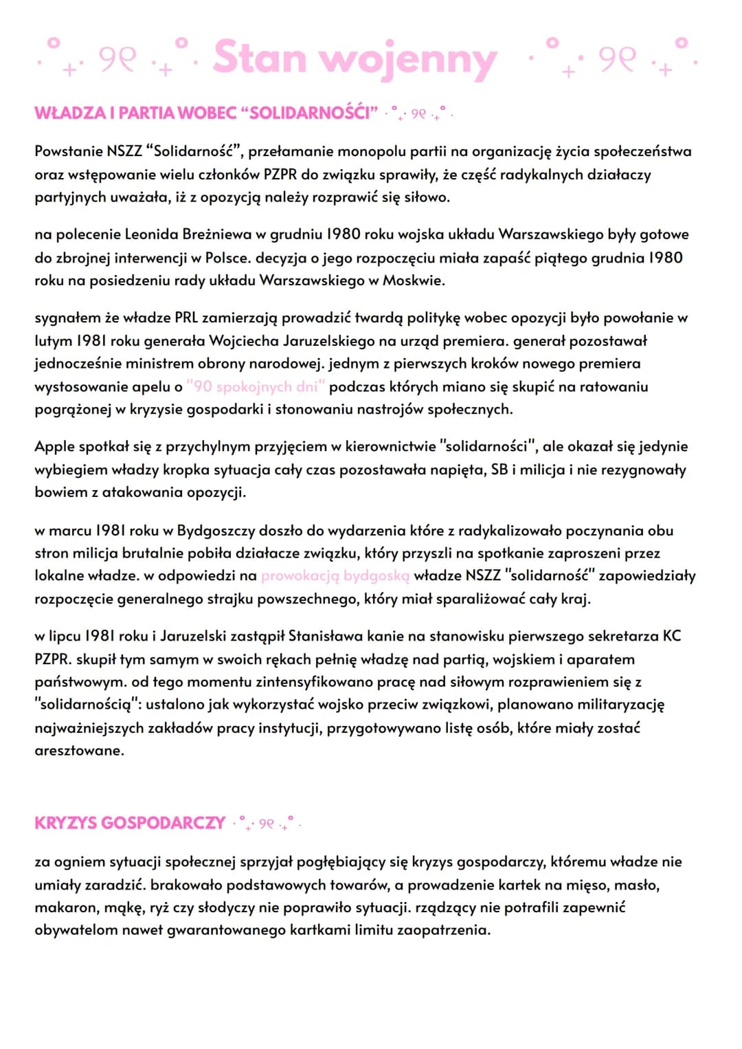 ୨୧
Stan wojenny
•
୨୧
WŁADZA I PARTIA WOBEC "SOLIDARNOŚĆI" 9°
Powstanie NSZZ "Solidarność”, przełamanie monopolu partii na organizację życia 