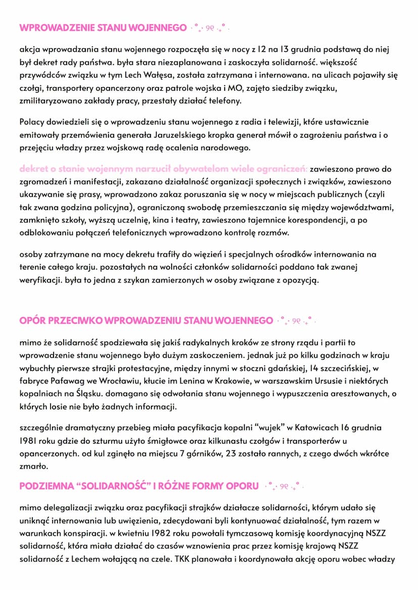 ୨୧
Stan wojenny
•
୨୧
WŁADZA I PARTIA WOBEC "SOLIDARNOŚĆI" 9°
Powstanie NSZZ "Solidarność”, przełamanie monopolu partii na organizację życia 