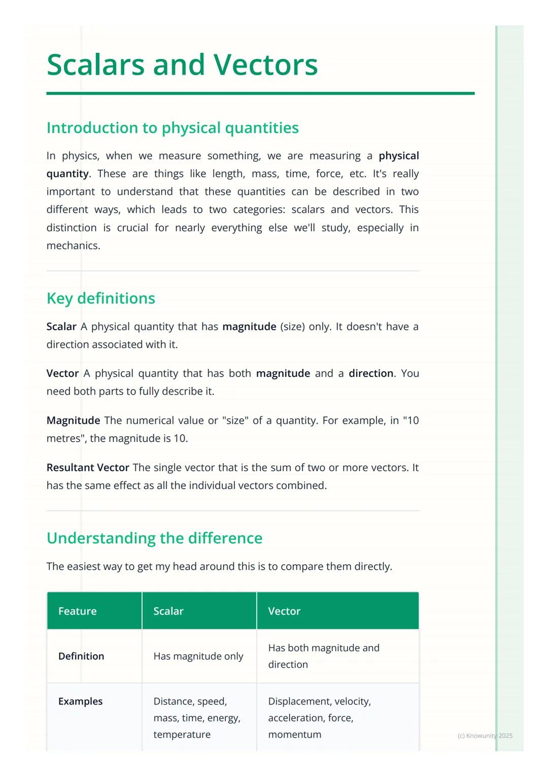 # Scalars and Vectors

## Introduction to physical quantities

In physics, when we measure something, we are measuring a physical
quantity. 