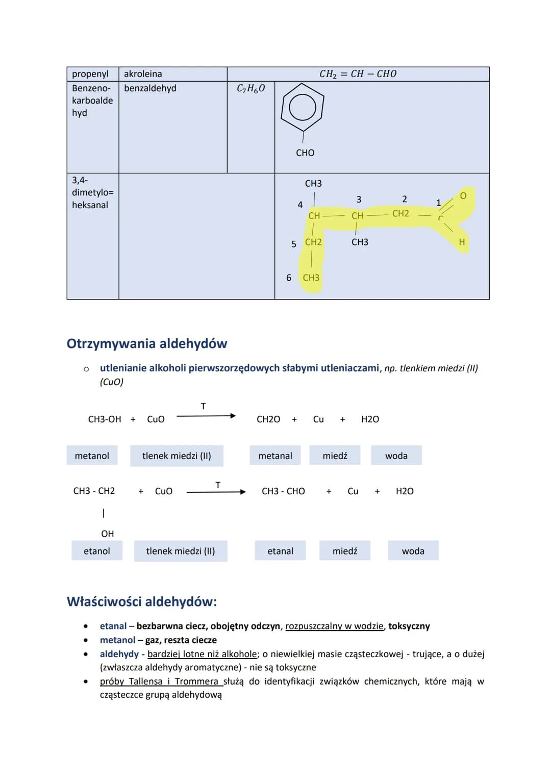 ALDEHYDY
Aldehydy - jednofunkcyjne pochodne węglowodorów alifatycznych i aromatycznych, które
zawierają w cząsteczkach grupę aldehydową (gru
