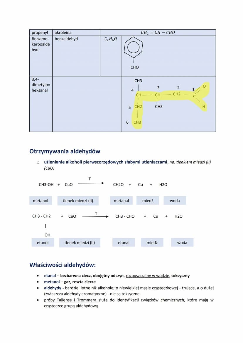 ALDEHYDY
Aldehydy - jednofunkcyjne pochodne węglowodorów alifatycznych i aromatycznych, które
zawierają w cząsteczkach grupę aldehydową (gru
