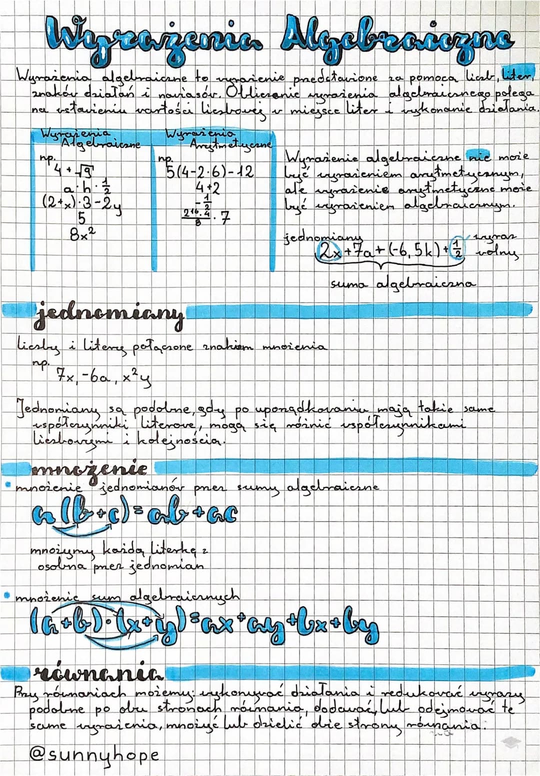 Wyrażunia Algebraiczne
Wyrażenia algebraiczne to vyrażenie przedstavione
za pomocą liczb, liter,
znaków działań i naviasóv. Obliczanie wyraż
