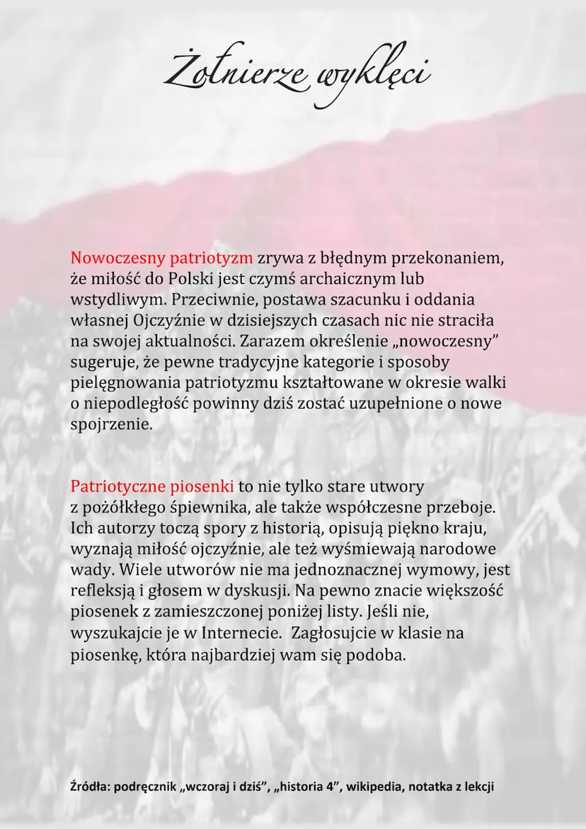 Żołnierze wyklęci
Żołnierze wyklęci byli patriotami, spędzili najlepsze lata
życia w polskich więzieniach, torturowani i poniżani.
Żołnierze