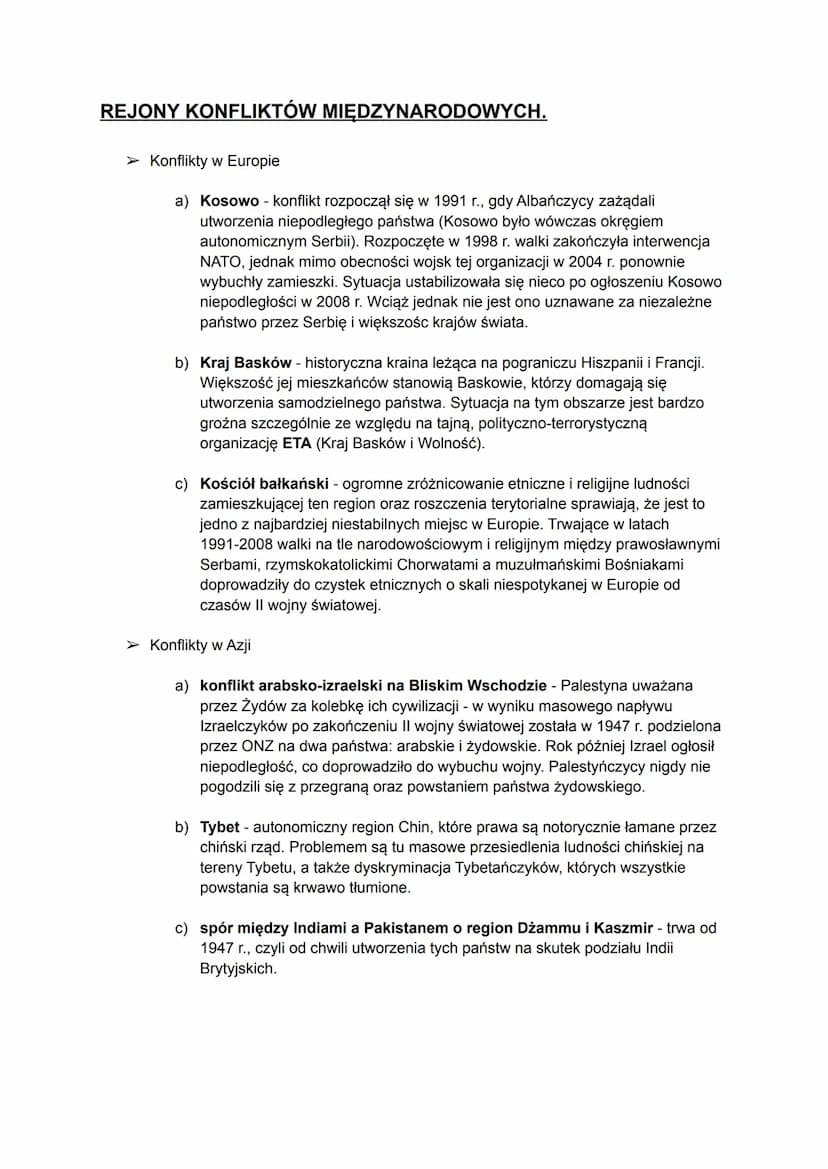 KONFLIKTY MIĘDZYNARODOWE
➤ Źródła konfliktów:
O kwestie ekonomiczne (sprzeczne interesy gospodarcze)
O etniczno-religijne, polityczne (odmie