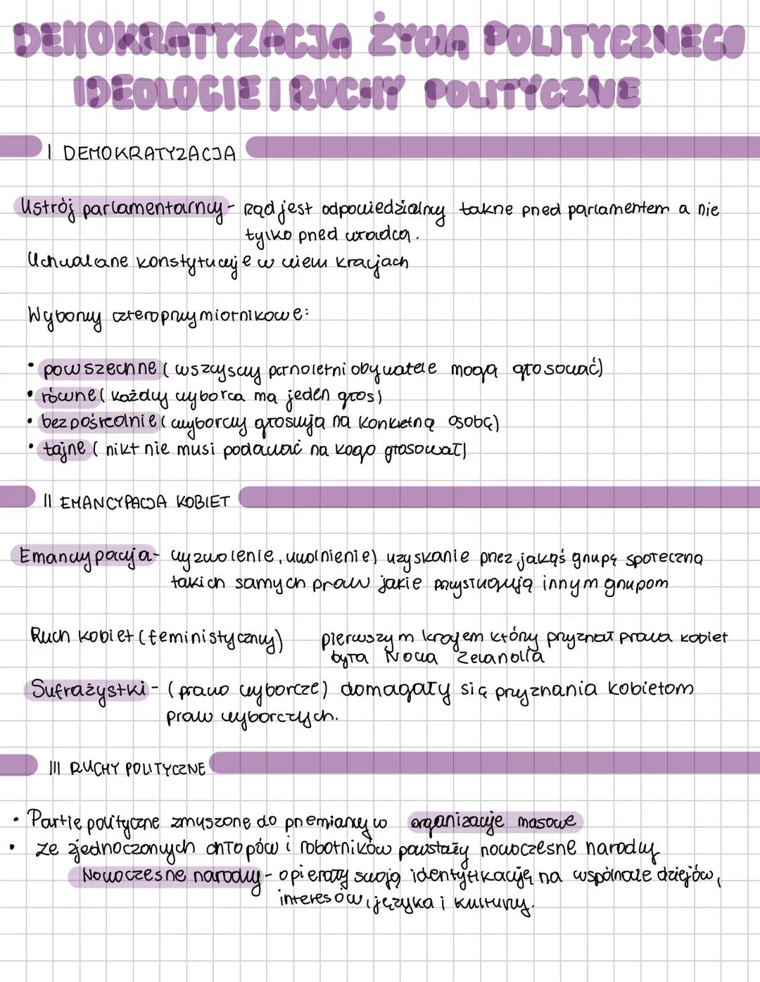 DENOKRATYZACJA ŻYCIA POLITYCZNEGO
IDEOLOGIE IRUCHY POLITYCZNE
Ustrój parlamentarncy - Rad jest odpowiedzialny takne pred parlamentem a nie
t