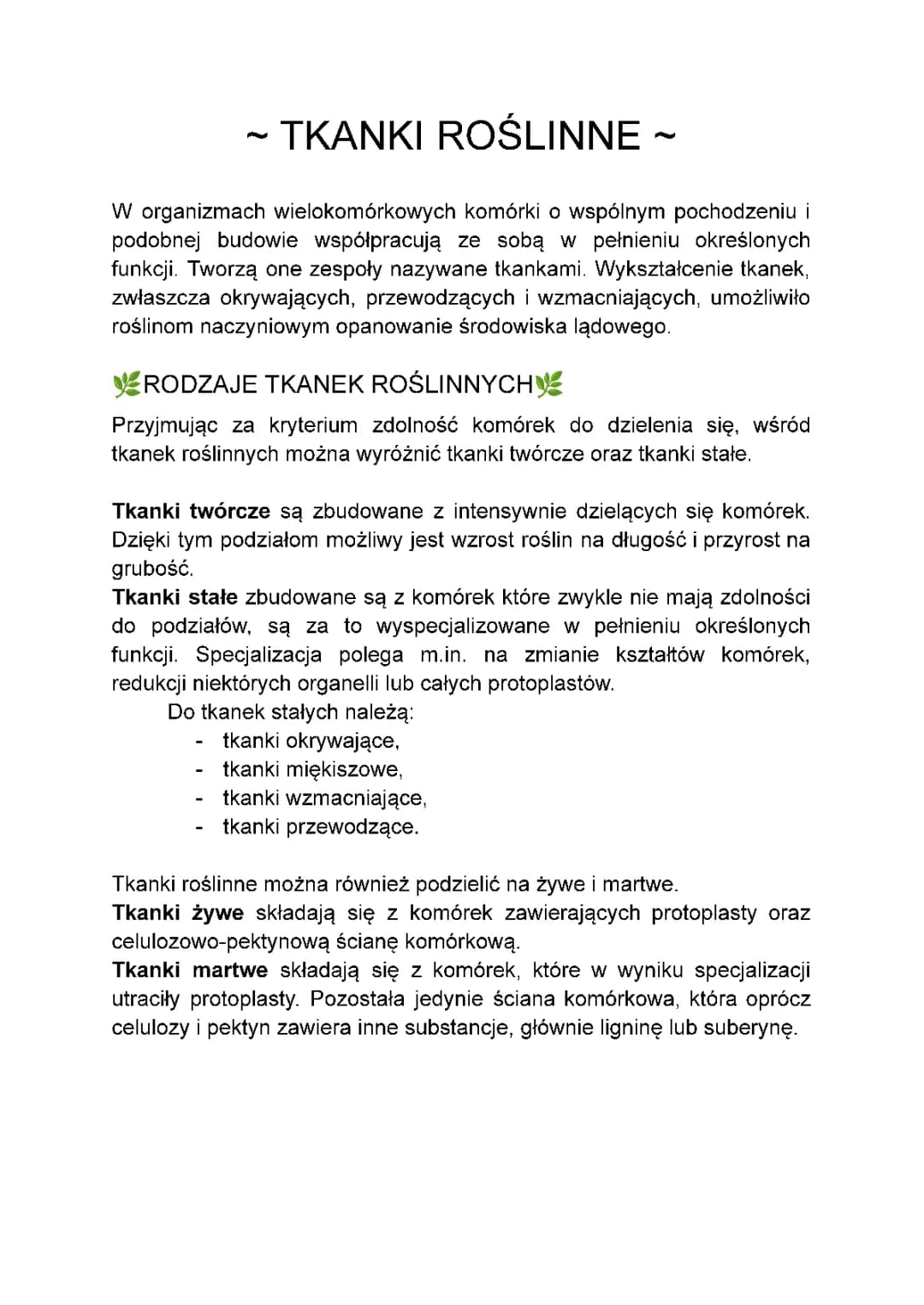 TKANKI ROŚLINNE 