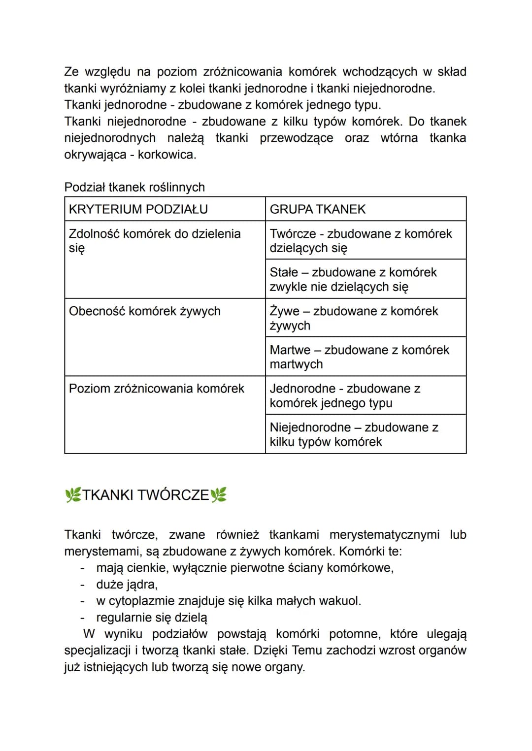 - TKANKI ROŚLINNE -
W organizmach wielokomórkowych komórki o wspólnym pochodzeniu i
podobnej budowie współpracują ze sobą w pełnieniu określ