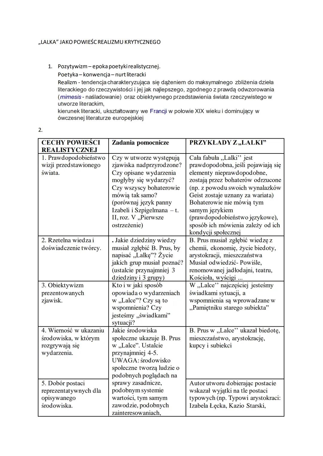,,LALKA" JAKO POWIEŚC REALIZMU KRYTYCZNEGO
2.
1. Pozytywizm-epoka poetyki realistycznej.
Poetyka-konwencja-nurt literacki
Realizm - tendencj