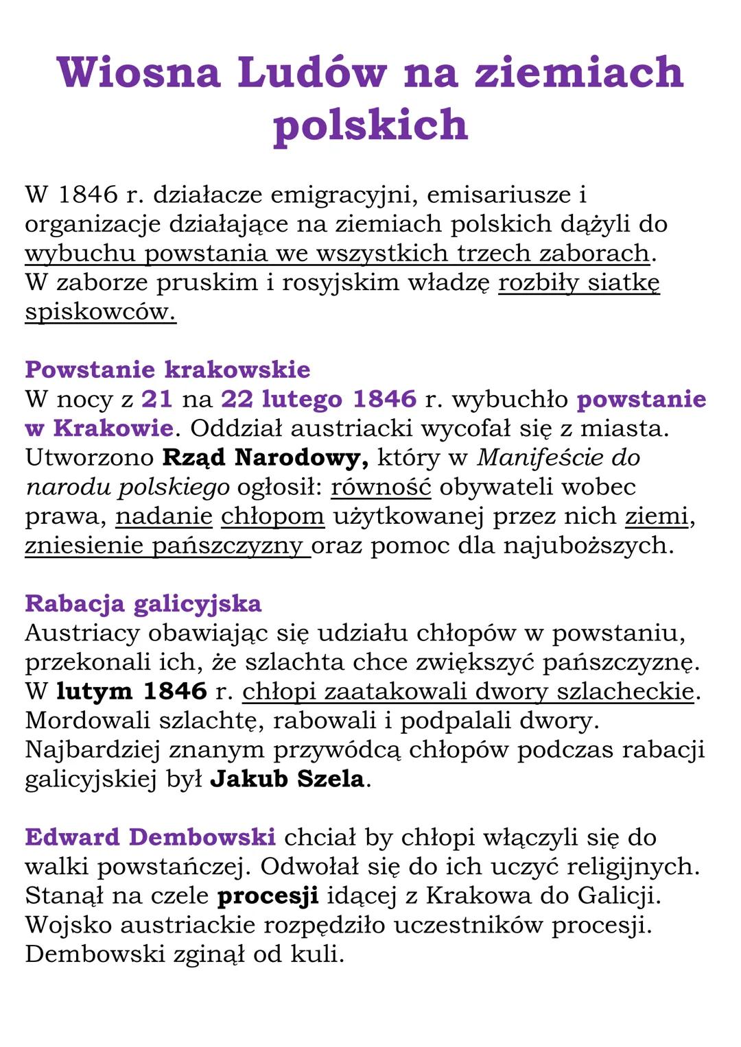 Wiosna Ludów na ziemiach
polskich
W 1846 r. działacze emigracyjni, emisariusze i
organizacje działające na ziemiach polskich dążyli do
wybuc