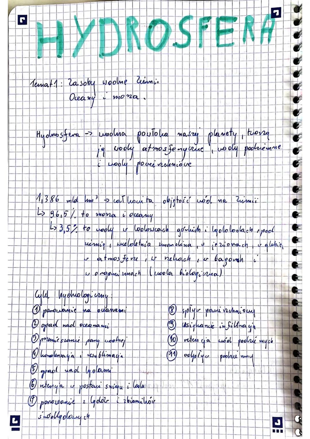 님
HYDROSFERA
Temat 1: Zasoby woone Viennio
Zasoby wook
Ocea my
Hydmosfera
→ wodna powłoka maszy planety, tworzą
19 vody atmossenycrue, vody 