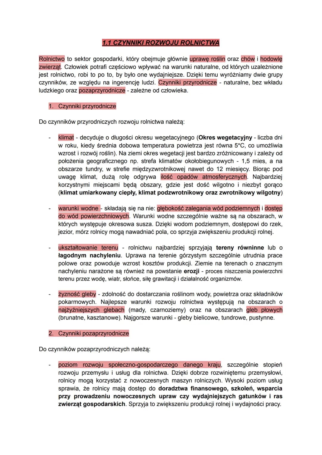 1.1 CZYNNIKI ROZWOJU ROLNICTWA
Rolnictwo to sektor gospodarki, który obejmuje głównie uprawę roślin oraz chów i hodowlę
zwierząt. Człowiek p