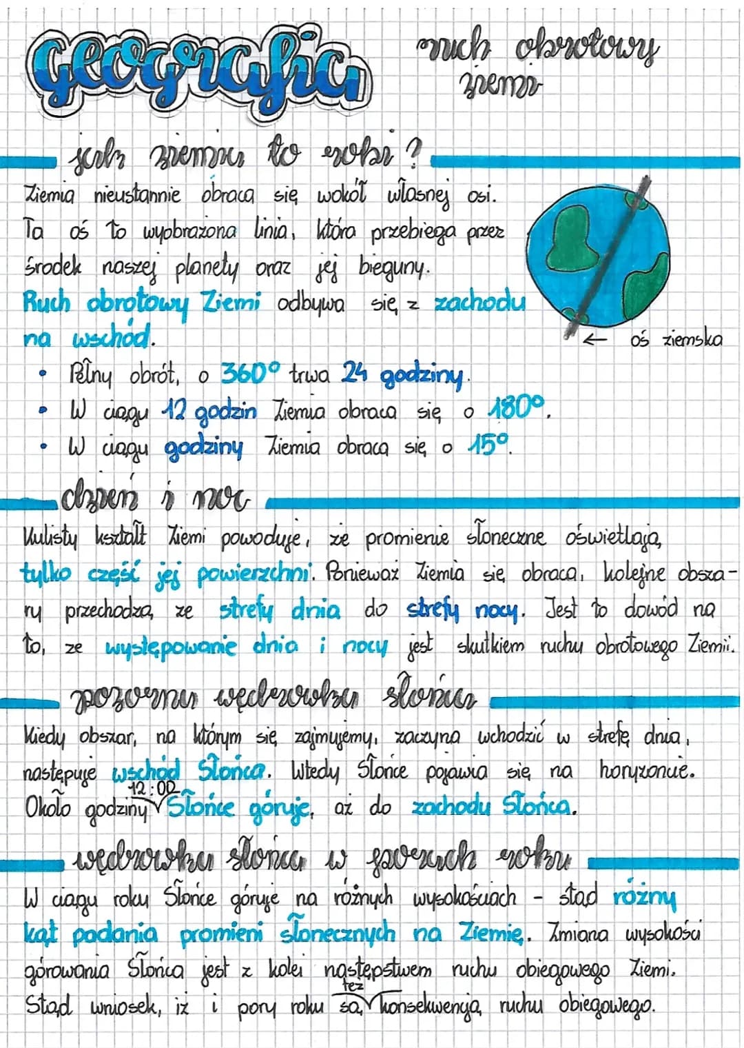 Geografico
jurkz ziemne to erobr ?
Ziemia nieustannie obraca się wokół własnej osi.
Ta oś to wyobrazona linia, która przebiega przez
środek 